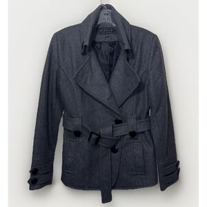 Giacca Belted Double Breasted Peacoat‎ SzM Wool Pockets Blend Dark Gray Academia